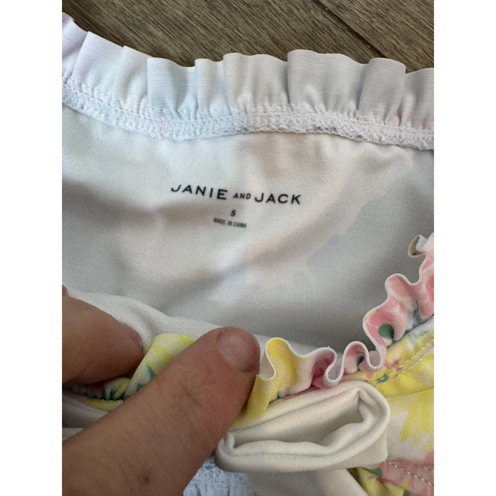 Janie And Jack Swim Set Girls 5 Multicolor Floral Ruffle Bow Bikini Skirted‎